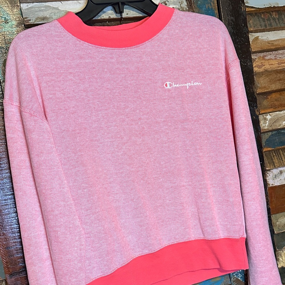 Champion Women's Coral Crew Neck Sweater lightweight cropped ribbed material